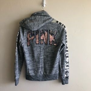 Rare Victoria’s Secret PINK Reversible Rose Gold Bling Perfect Full Zip Hoodie